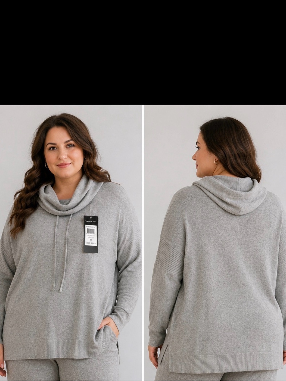 Verve Ami Light Gray Cowl Neck Hoodie Sweater

64